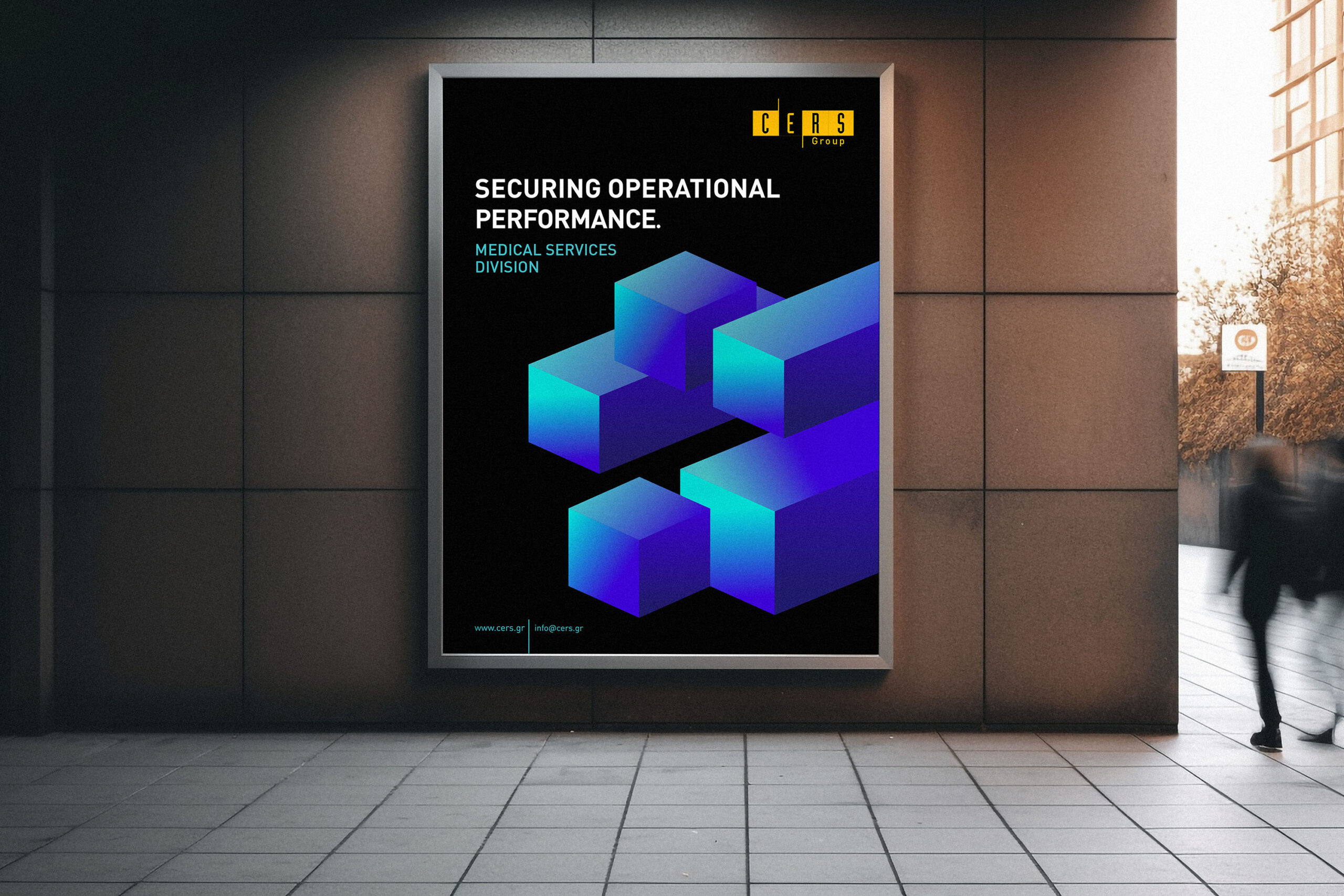 Billboard promoting security services and operational excellence with bold graphics and clear messaging.