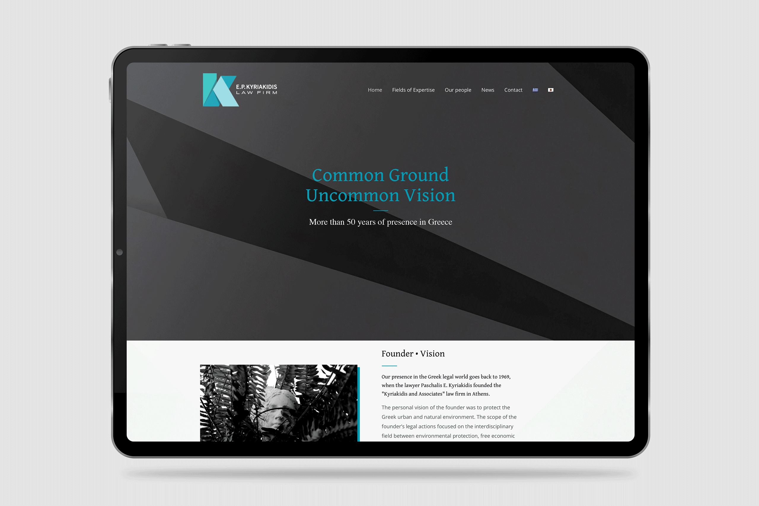 Kyriakidis Law Website in tablet format.