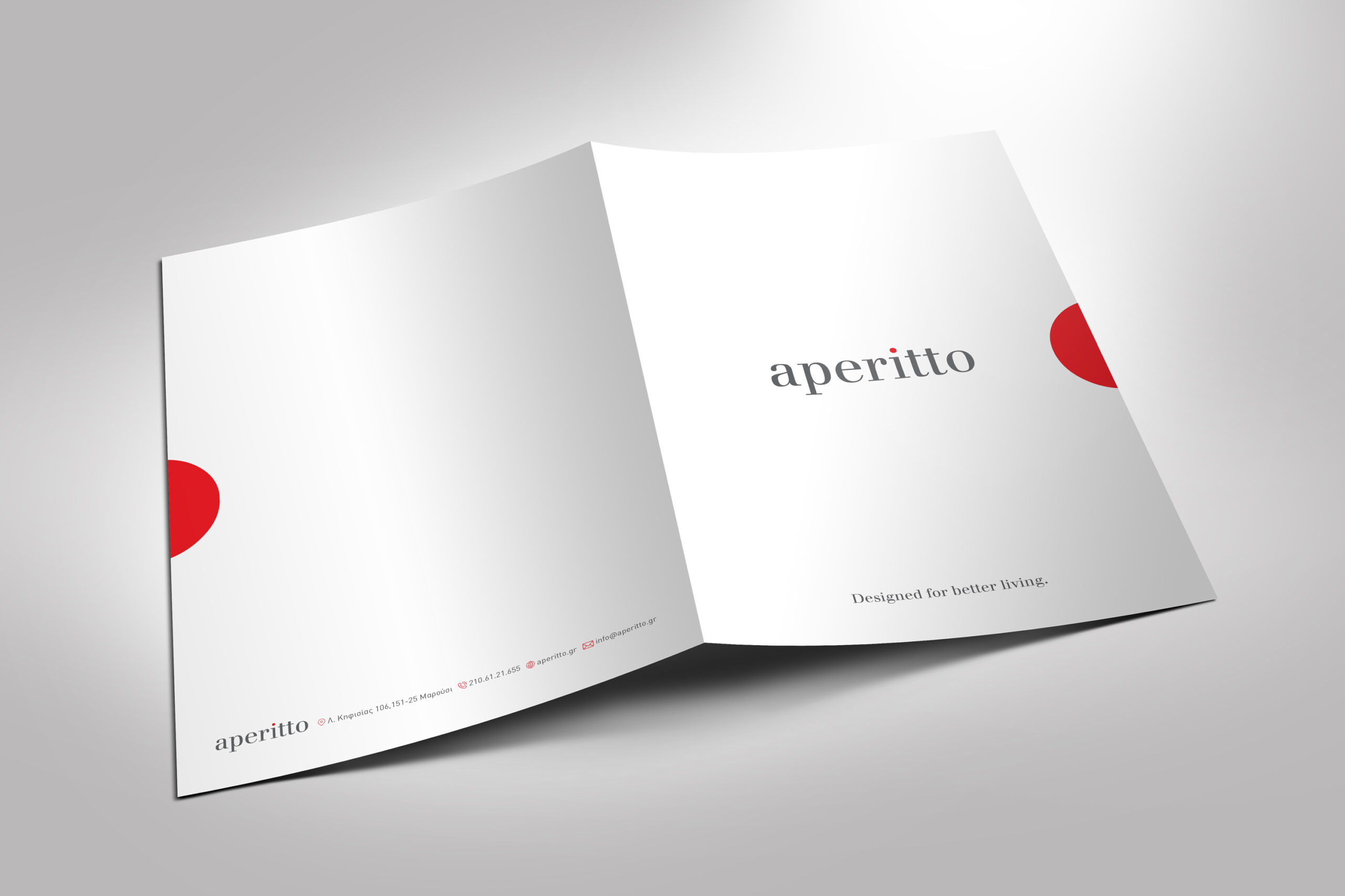 A presentation folder showcasing the word "Aperitto" in a stylish font on its exterior.