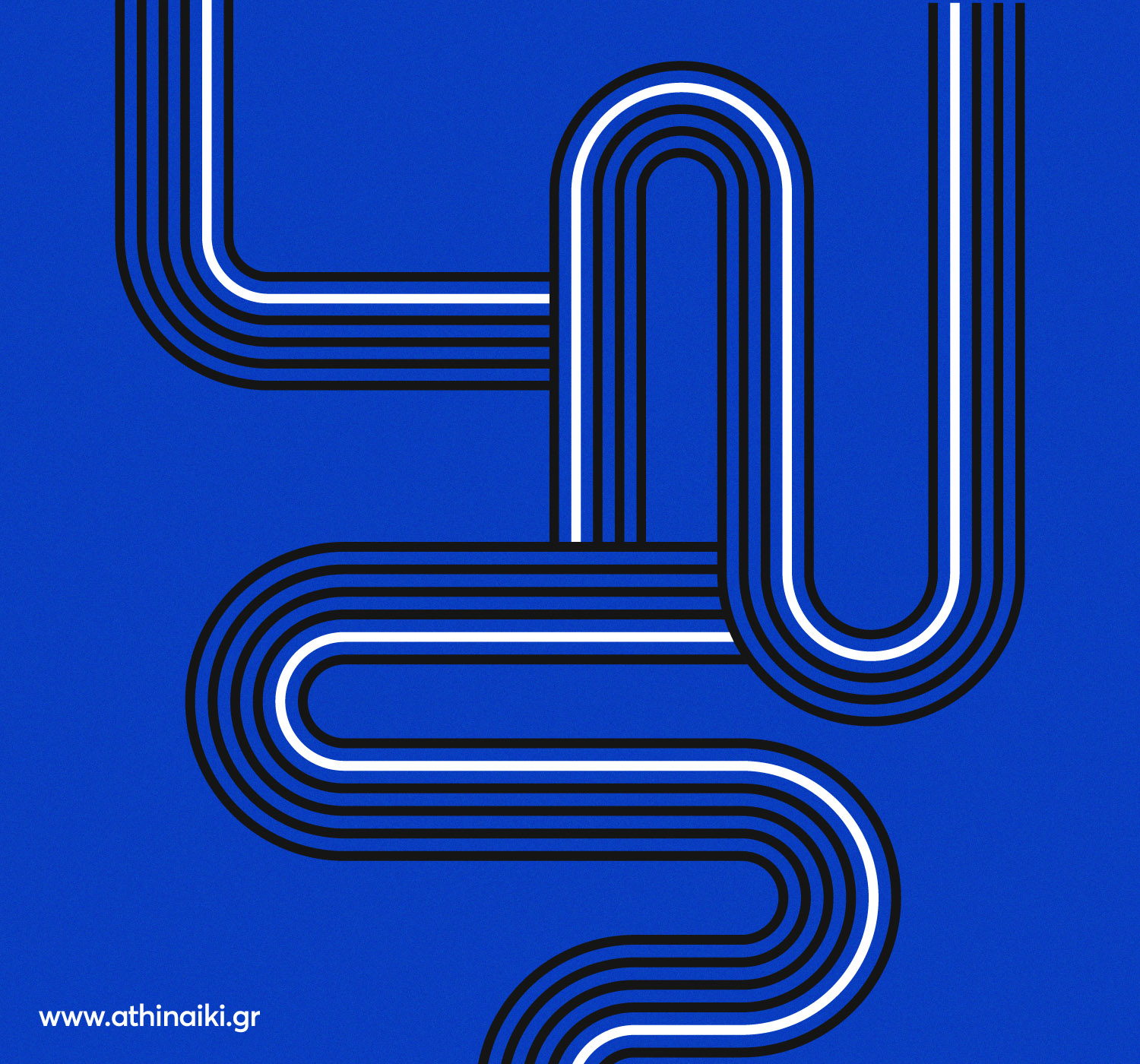 Poster in blue and black with a prominent line of black and white stripes, illustrating the athb2c key graphic system.
