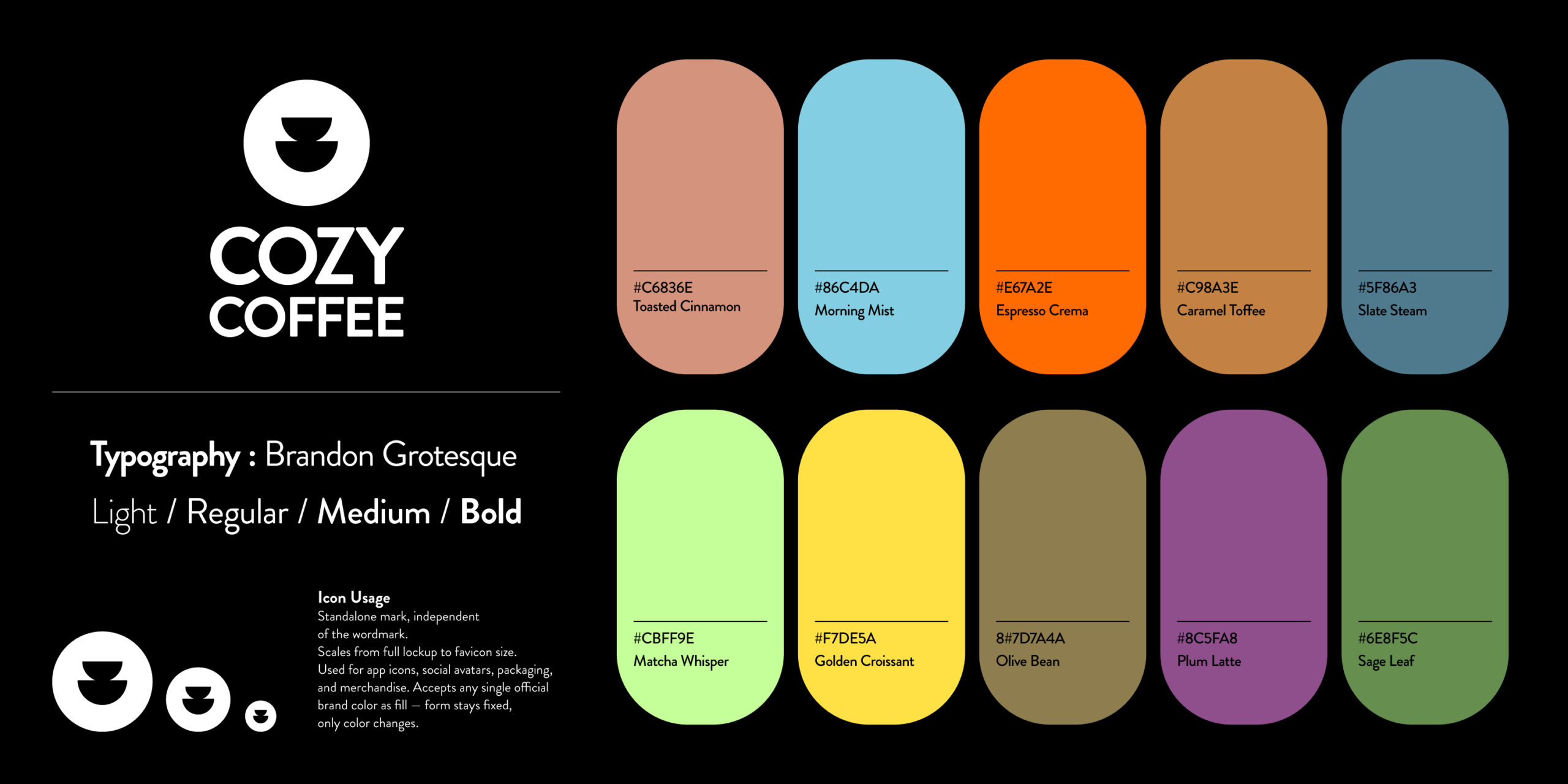 Visual representation of Cozy Coffee's color palette, highlighting warm tones and inviting hues for brand identity.