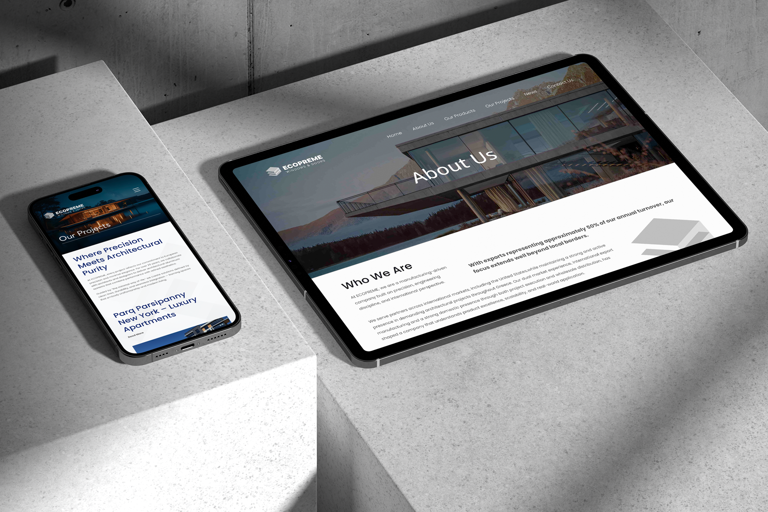 Ecopreme Website design, responsive tablet and mobile screens.