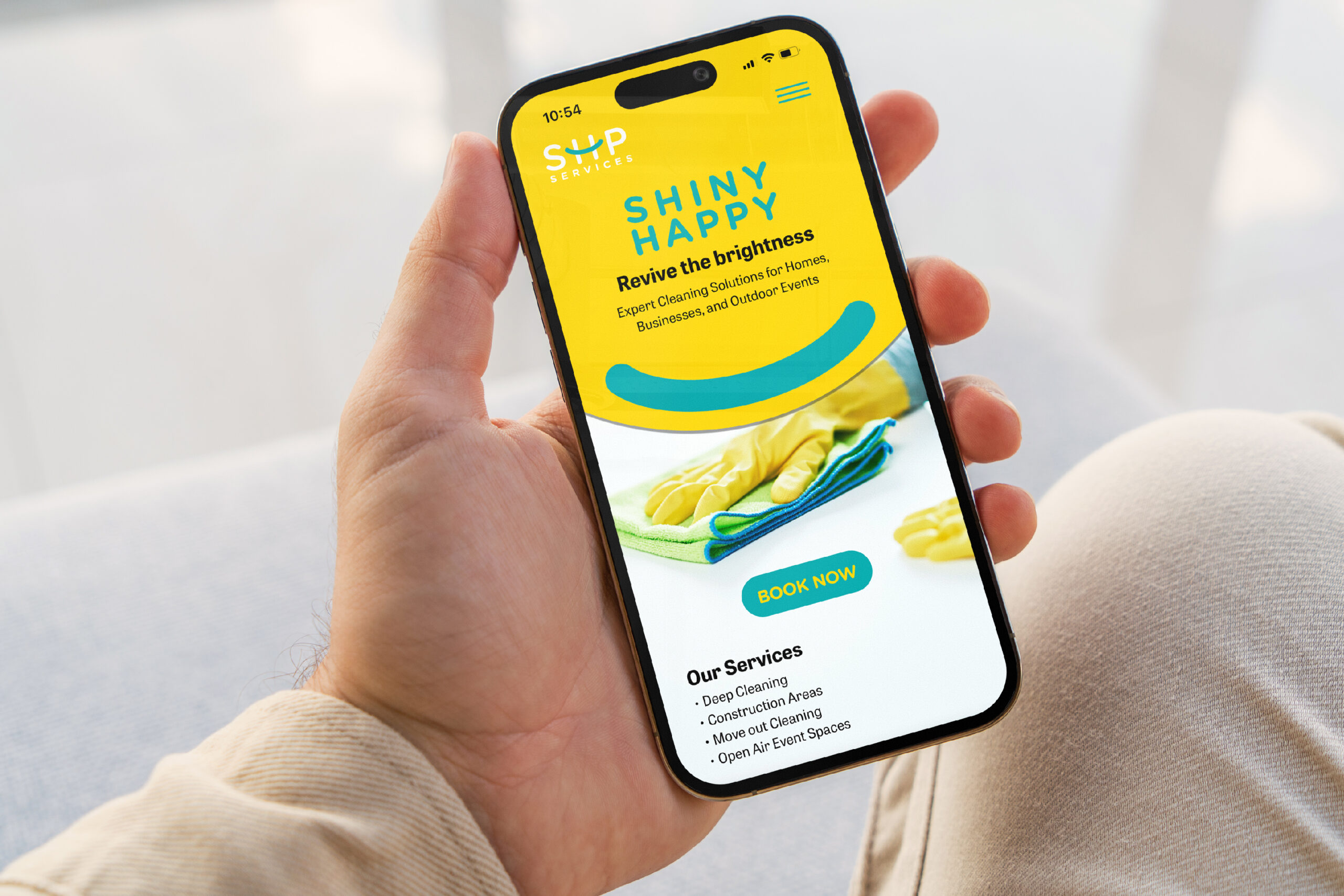 A cheerful mobile app layout featuring bright colors and easy navigation for booking options.